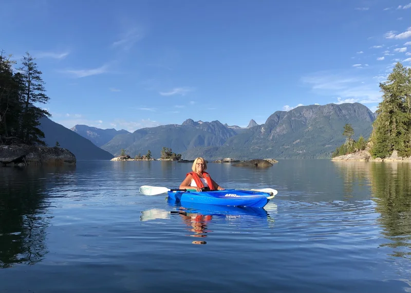 Grace kayaking in Prideaux Haven