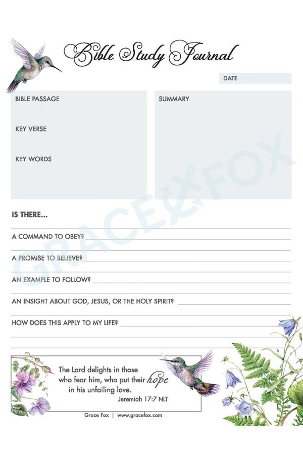 Bible Study Journal-Birds (Grace Fox Store) Grace Fox Printables: Bible Study Journal