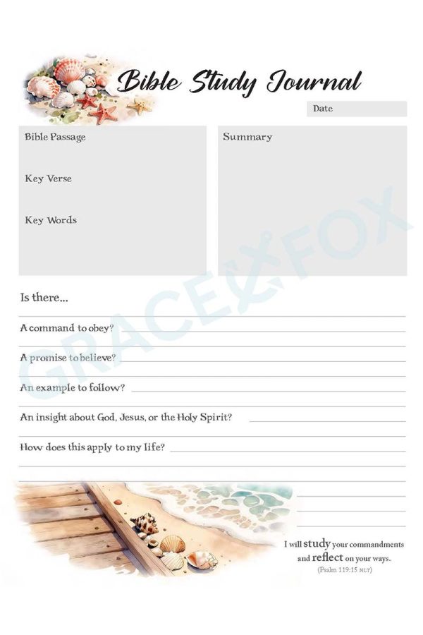 Bible Study Journal-Marine (Grace Fox Store) Grace Fox Printables: Bible Study Journal