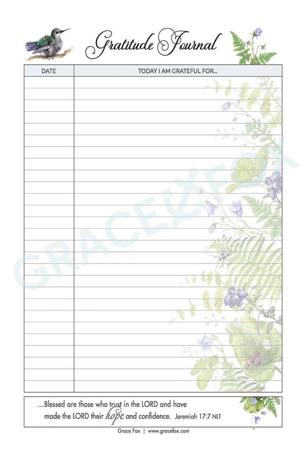 Gratitude Journal - Birds (Grace Fox Store) Grace Fox Printables: Gratitude Journal