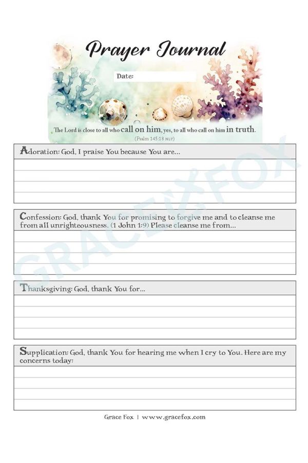 Prayer Journal - Marine (Grace Fox Store) Grace Fox Printables: Prayer Journal