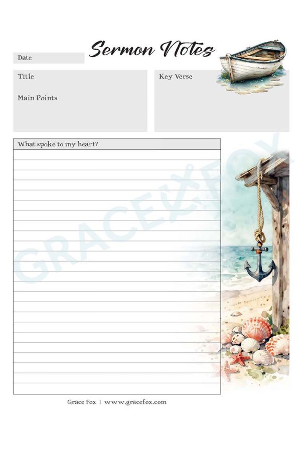 Sermon Notes Journal - Marine (Grace Fox Store) Grace Fox Printables: Sermon Notes Journal