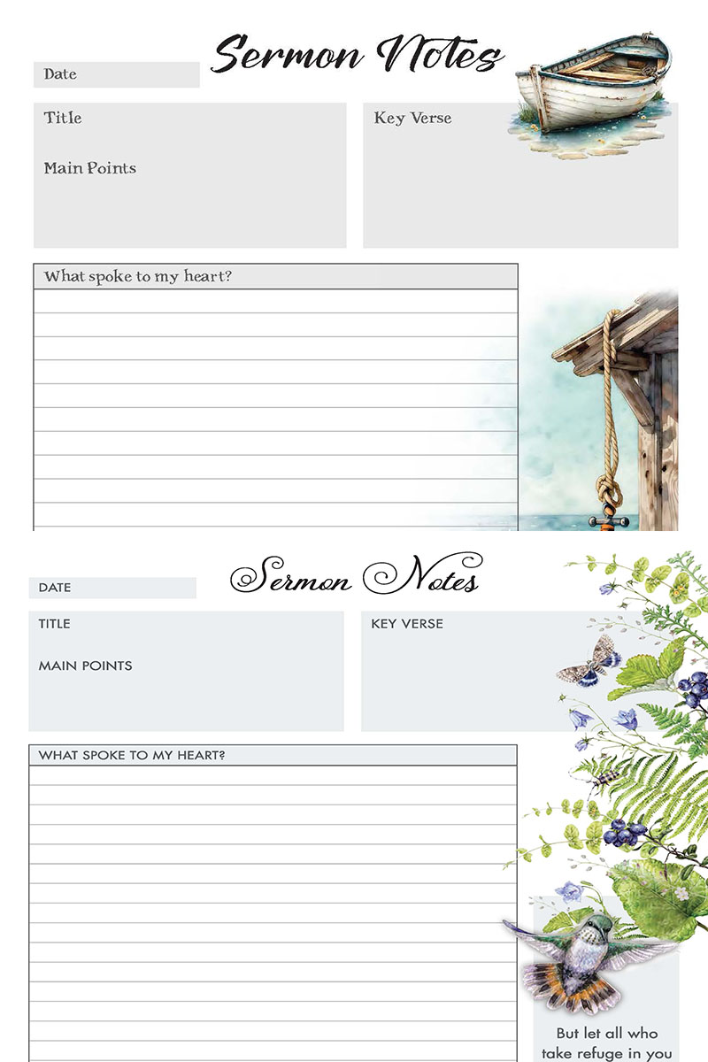 Grace Fox Printables: Sermon Notes Journal